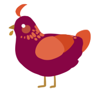 Spitfire, a maroon and vermilion chicken with a neck-speckle pattern