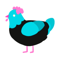 MikuMiku, a black and teal chicken with a head pattern