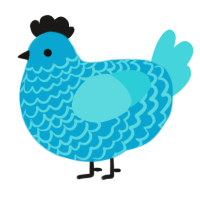 A cerulean and aqua chicken with a lace pattern