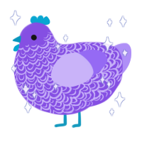 Chipka, a blurple and lilac chicken with a double-lace pattern