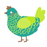 tropical island, a turquoise and lime chicken with a lace pattern