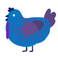 A sapphire and overcast chicken with a speckle pattern