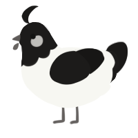 A white and sable chicken with a head pattern