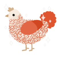 A cream and vermilion chicken with a double-lace pattern