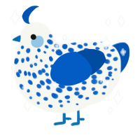 Snowglobe, a white and ultramarine chicken with a speckle pattern