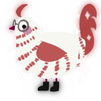 Medic, a white and red chicken with a bar pattern