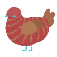 三日月, a red and brown chicken with a bar pattern