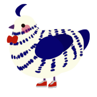 Limbo, a white and navy chicken with a bar pattern