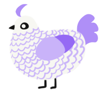 A white and lilac chicken with a lace pattern