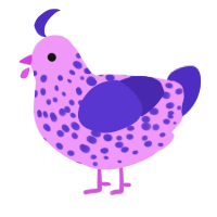 A lavender and indigo chicken with a speckle pattern