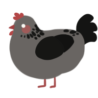A grey and black chicken with a neck-speckle pattern