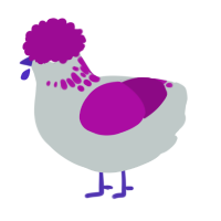 A silver and plum chicken with a neck-speckle pattern