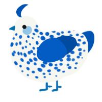 Spoon, a white and ultramarine chicken with a speckle pattern