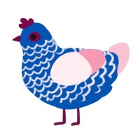 A ultramarine and rose chicken with a lace pattern