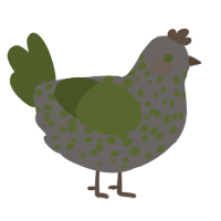Angel Statue, a grey and olive chicken with a speckle pattern
