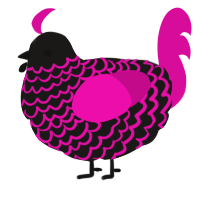No Vibrations, a sable and fuchsia chicken with a lace pattern