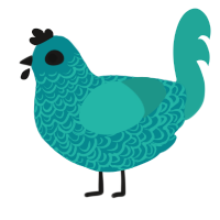 A teal and turquoise chicken with a double-lace pattern