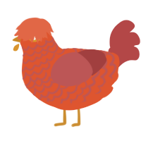 A vermilion and red chicken with a lace pattern