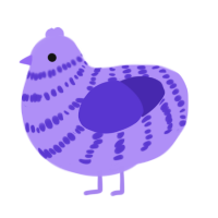 A lilac and indigo chicken with a bar pattern