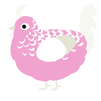 Icing, a pink and white chicken with a half-lace pattern