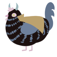 Jared, a black and ultramarine chicken with a bar pattern