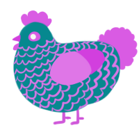 A teal and orchid chicken with a lace pattern