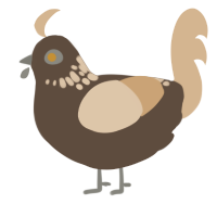 A bark and beige chicken with a neck-speckle pattern