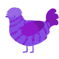 A blurple and violet chicken with a bar pattern