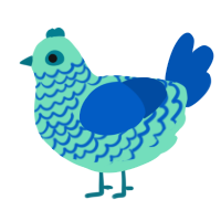 A mint and ultramarine chicken with a lace pattern