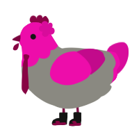 Kasane Chicko, a ash and fuchsia chicken with a head pattern