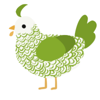 Laurel, a white and chartreuse chicken with a double-lace pattern