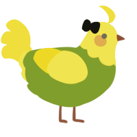 Kat, a chartreuse and yellow chicken with a head pattern