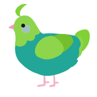 Earth, a turquoise and grass chicken with a head pattern