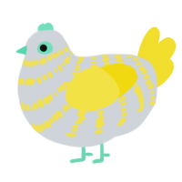 A mist and yellow chicken with a bar pattern