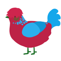 A crimson and sky chicken with a neck-speckle pattern