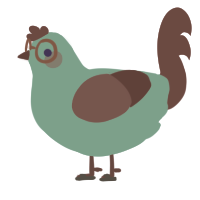 Circe Beaker, a mint and red chicken
