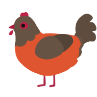 Featuring Dante, a vermilion and bark chicken with a head pattern