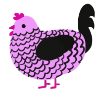 bubblegum, a lavender and black chicken with a lace pattern