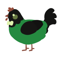 A viridian and black chicken with a head pattern