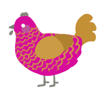 A fuchsia and gold chicken with a lace pattern