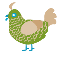 A chartreuse and beige chicken with a lace pattern