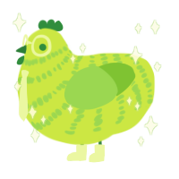A lime and grass chicken with a bar pattern