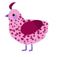 A pink and maroon chicken with a speckle pattern