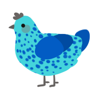 A aqua and ultramarine chicken with a speckle pattern