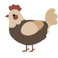 A bark and beige chicken with a head pattern