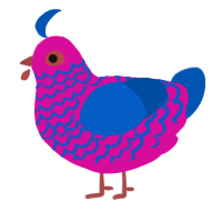 A fuchsia and ultramarine chicken with a lace pattern