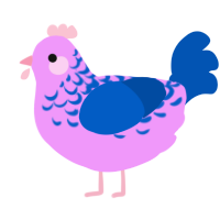 A lavender and ultramarine chicken with a half-lace pattern