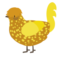 A ochre and yellow chicken with a speckle pattern