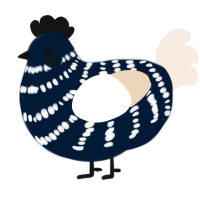 A tumblr and cream chicken with a bar pattern