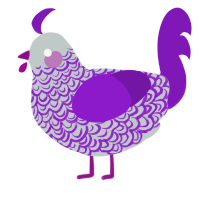 Shine, a silver and violet chicken with a double-lace pattern